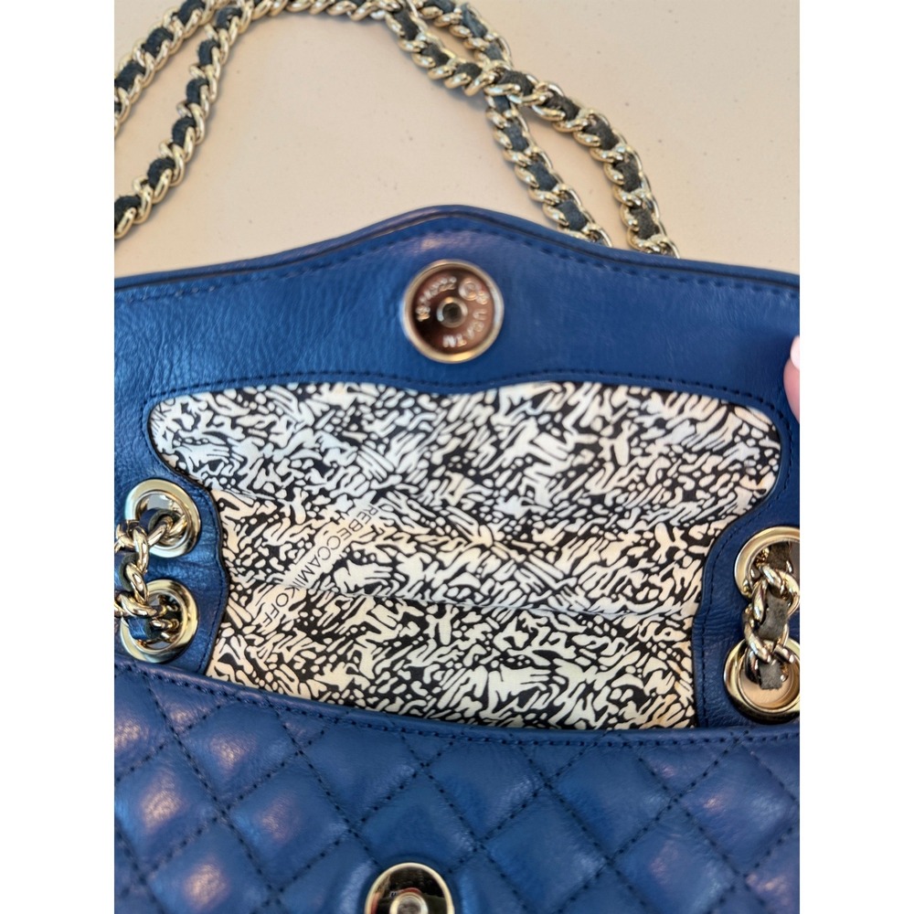 Rebecca Minkoff Blue Quilted Leather Shoulder Bag Chain Strap Magnetic Closure - Picture 6 of 16
